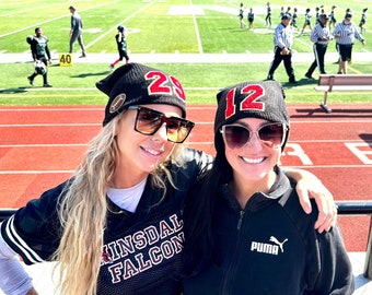 Personalized Football Mom Slouchy Beanie: Game Day Winter Hat with Custom Number Patch