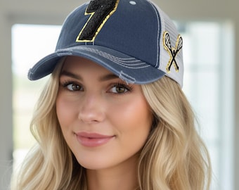 Lacrosse Mom Hat, Custom Embroidered Trucker Cap with Team Number, Sporty Baseball Hat for Game Days and Gifts, Lacrosse Stick Design