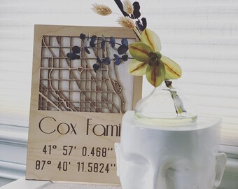Custom Address Sign, Your Address on a Map, Custom Map Print, Custom Street Map with Your Coordinates, Your City, Town, or State Wood Map