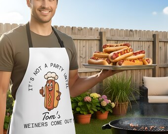 Funny Hot Dog Apron | Grill Master BBQ Apron for Dad or Chef | Punny Wiener Cooking Apron | Backyard Barbecue Gift for Men