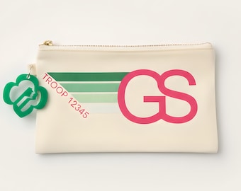 Girl Scout Troop Number Pouch | Retro Girl Scout Zipper Pouch | Cookie Money Bag | Scout Leader Gift | Canvas Pouch with Charm