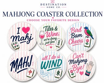 Mahjong Leather Coasters | Funny Mahjong Coaster Set | Mahjong Gift | Hostess Gift | Game Night Decor | Mahjong Party | Wine Coaster