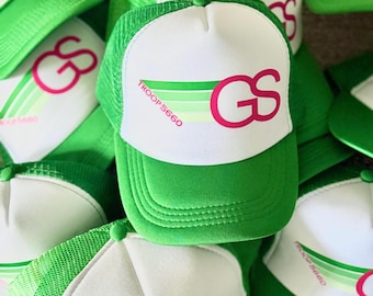 Custom Girl Scout Trucker Hat, Aviator Nation Style Rainbow Stripes, Bridging and Camp Gift, Adjustable Snapback, Scout Mom & Troop Pride