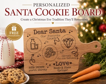 Assiette à biscuits personnalisée du père Noël : planche à découper personnalisée pour le réveillon de Noël avec noms de famille