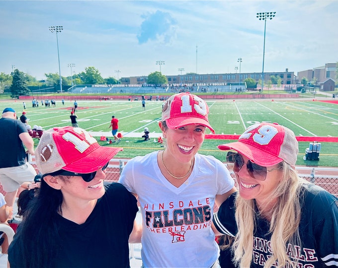 Featured listing image: Football Mom Hat – Game Day Trucker Cap with Varsity Number Patch, Personalized Team Gift, Sports Mom Accessory