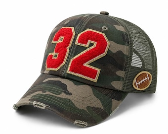 Football Mom Hat – Game Day Trucker Cap with Varsity Number Patch, Personalized Team Gift, Sports Mom Accessory