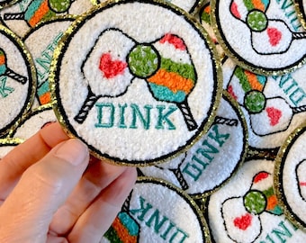 Pickleball Dink Chenille Patch: Gold Glitter Border, Peel-and-Stick