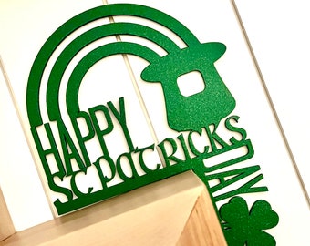 St Patrick's Day Door Corner Sign, Shamrock Decor, Happy St Patricks Day Sign, Happy St Patrick's Day with Rainbow and Pot of Gold