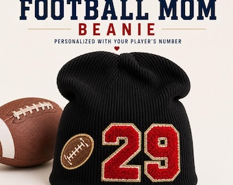 Personalized Football Mom Beanie | Custom Football Beanie with Player Number | Game Day Knit Hat | Sports Mom Gift | Football Winter Hat
