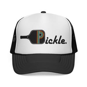 Funny Pickleball Trucker Hat, Pickleball Gift, Retro Pickle Hat, Dink Hat, Pickleball Mom Hat, Cute Sports Hat, Pickle Ball Cap Black/White
