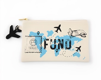 Travel Fund Makeup Bag with Rhinestones & Airplane Keychain – Cute Cosmetic Pouch for Jetsetters and Travel Lovers