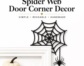 Spider Web Door Corner Decor, Halloween Corner Shelf Decor, Wooden Spider Web Sign, Mantel Halloween Decoration, Gothic Halloween Decor