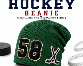 Custom Hockey Beanie | Personalized Jersey Number Knit Hat | Hockey Mom Gift | Hockey Parent Winter Hat | Hockey Game Day Beanie
