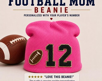 Personalized Football Mom Slouchy Beanie: Game Day Winter Hat with Custom Number Patch