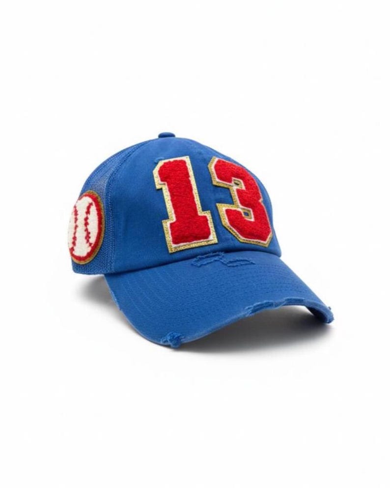 Personalized Mom Baseball Hat with Child Number Patch – Custom Sports Mom Hat Royal Blue