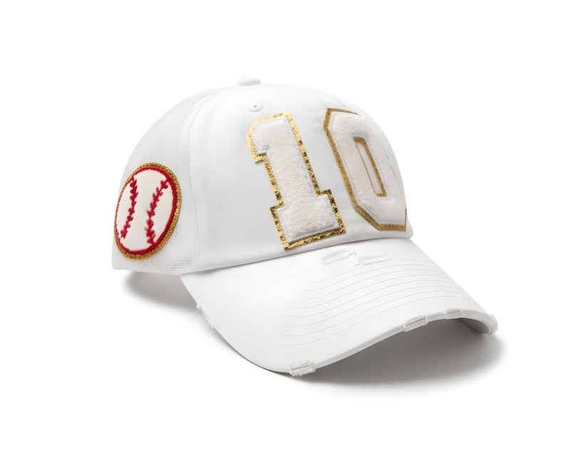 Baseball Mom Hat, Personalized Number Patch, Varsity Trucker Cap White