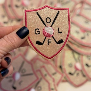 Glittered Golf Iron on Patch, Sparkly Golf Patch for Hats Bags Jackets, Golf Embroidery Patch, Golf Gift for Her, Cute Golf Accessories