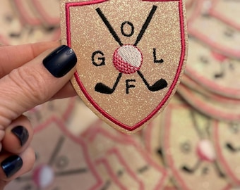 Glittered Golf Iron on Patch, Sparkly Golf Patch for Hats Bags Jackets, Golf Embroidery Patch, Golf Gift for Her, Cute Golf Accessories
