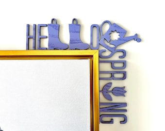 Wood Hello Spring Sign: Rainboots, Watering Can Door Corner Decor