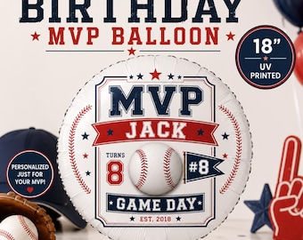 Personalized Sports Birthday Balloon, Custom MVP Birthday Party Balloon, Baseball Football Soccer Basketball Hockey Decor Gift