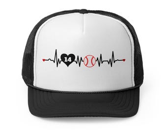 Heartbeat Baseball Mom Trucker Hat: Custom Number, Game Day Style