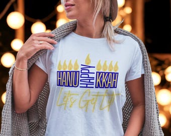Funny Hanukkah Tee: Let's Get Lit Menorah Graphic T-Shirt