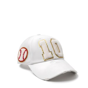 Personalized Mom Baseball Hat with Child Number Patch – Custom Sports Mom Hat White