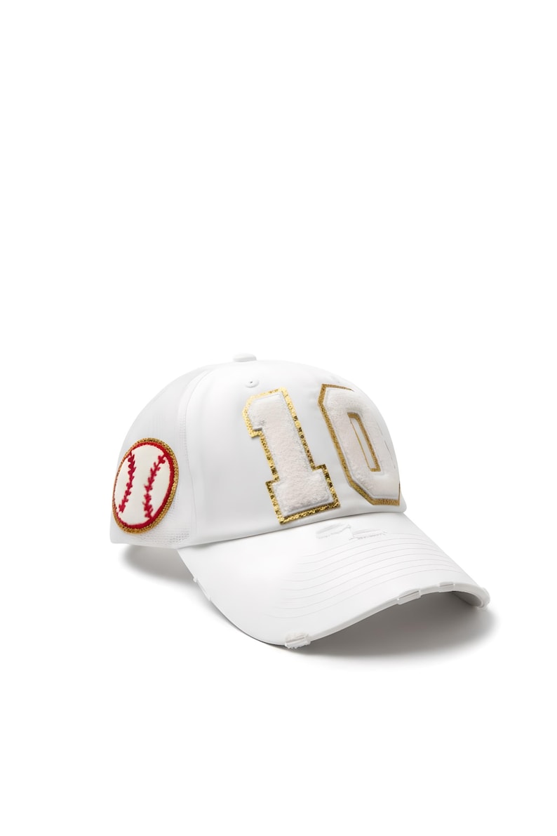 Personalized Mom Baseball Hat with Child Number Patch – Custom Sports Mom Hat White