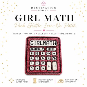Girl Math Patch – Pink Glitter Iron On Patch | Funny Sparkly Patch for Girls | Cute Math Accessory