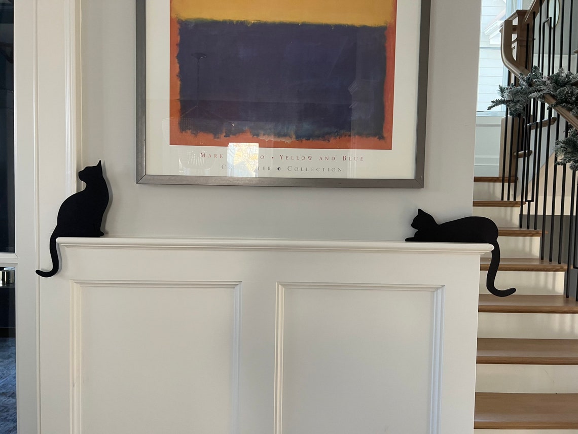 Black Cat Decor Cat Door Corner Sign Kitty Cat Door Corner Etsy