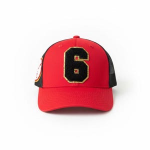 Personalized Mom Baseball Hat with Child Number Patch – Custom Sports Mom Hat BLK/RED Structured