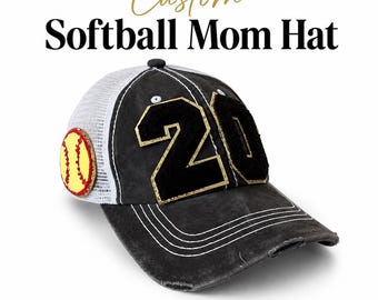 Softball Mom Baseball Hat  - Number Patch Hat - Custom Softball Team Number Hat - Softball Gift