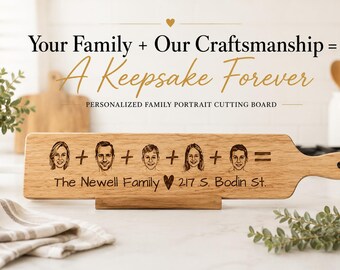 Personalized Family Portrait Cutting Board | Custom Engraved Faces Board | Charcuterie Board