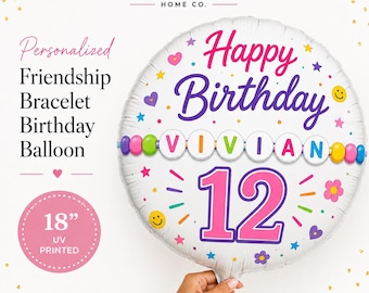 Personalized Friendship Bracelet Birthday Balloon, Custom Birthday Balloon with Name & Age, 18" Mylar Party Decoration, Tween Birthday Decor