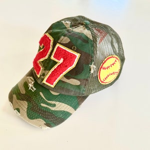 Softball Mom Baseball Hat  - Number Patch Hat - Custom Softball Team Number Hat - Softball Gift