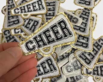Cheerleading Patch with Megaphone, Cheer Iron On Patch, Cheerleader Gold Patch, Spirit Squad Patch, Cheer Uniform Patch, Pep Rally Accessory