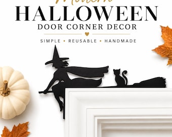 Original Witch Door Corner Decor | Handmade Halloween Door Topper | Black Cat Halloween Decoration | Fall Door Frame Decor | Gift