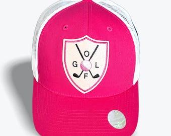 Pink Glittered Golf Trucker Hat for Women, Sparkly Golf Cap with Mesh Back, Stylish Golf Accessories, Cute Pink Golf Gifts for Her