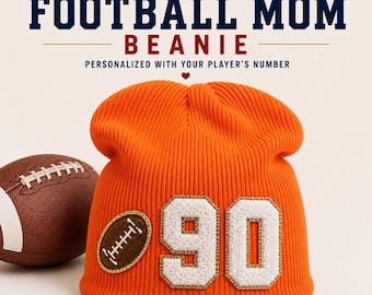 Personalized Football Mom Beanie with Player Number - Slouchy Game Day Hat - Team Spirit Winter Cap