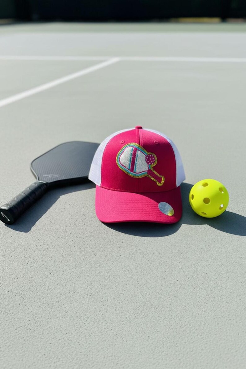 Casquette de pickleball | Casquette de pickleball en chenille | Cadeau de pickleball amusant pour femmes | Casquette en maille mousse | Écusson thermocollant disponible image 12