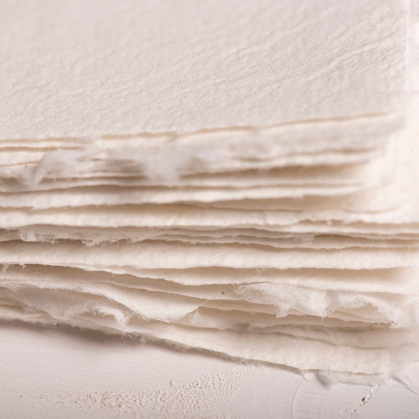 Handmade Paper | Cotton Paper | Deckle Edge | Handmade handmade paper 25 x 25 cm | Colour "WHITE" in 6 sizes | cotton paper | faitmain