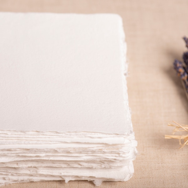 10 Stück Extra fine Handmade Paper | Baumwolle Paper | Handgeschöpftes Büttenpapier | Farbton „WEISS“ in 6 Größen | cotton paper | faitmain