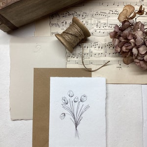 Postal, tarjetas navideñas hechas de papel hecho a mano, postal vintage con sobre, postal mínima hecha a mano, revista de arte