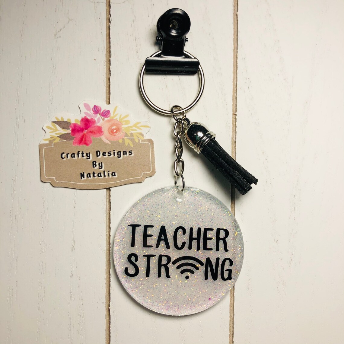 Teacher Strong Badge Reel Keychain Cute Badge Reel ID Badge Etsy