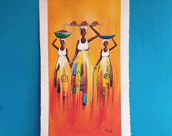 Acrylic painting, market women wall art, original canvas painting, home decor, African wall decor