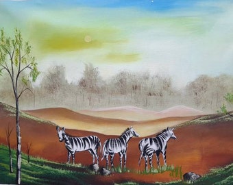 Wall painting, African artwork, Zebras painting, acrylic wall art, acrylic on canvas, African home decor, Ghana painting