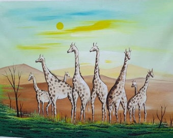 African paintings, giraffe wall painting, acrylic wall art, canvas painting, bedroom wall decor, living room wall art