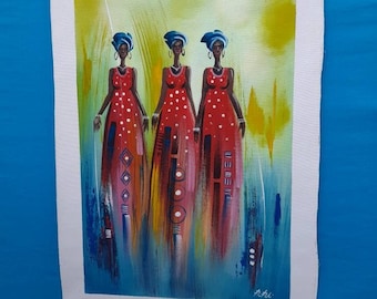 Acrylic figures painting, females statues home decor, African painting, African artwork, wall decor, mothers day gift