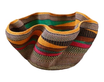 Woven Natural  Basket,Handmade Bowl Basket,Ghana Storage Basket, African Bowl Storage, Wicker Basket