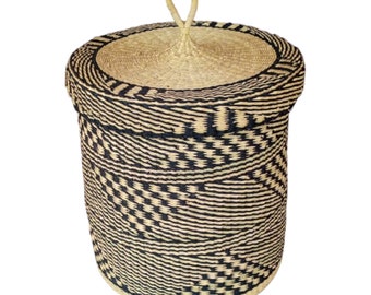 24 in Tall Woven Laundry Basket with Lid-Flexible Hamper Basket for Laundry- Storage Wicker Basket for Clothes,African Laundry Basket